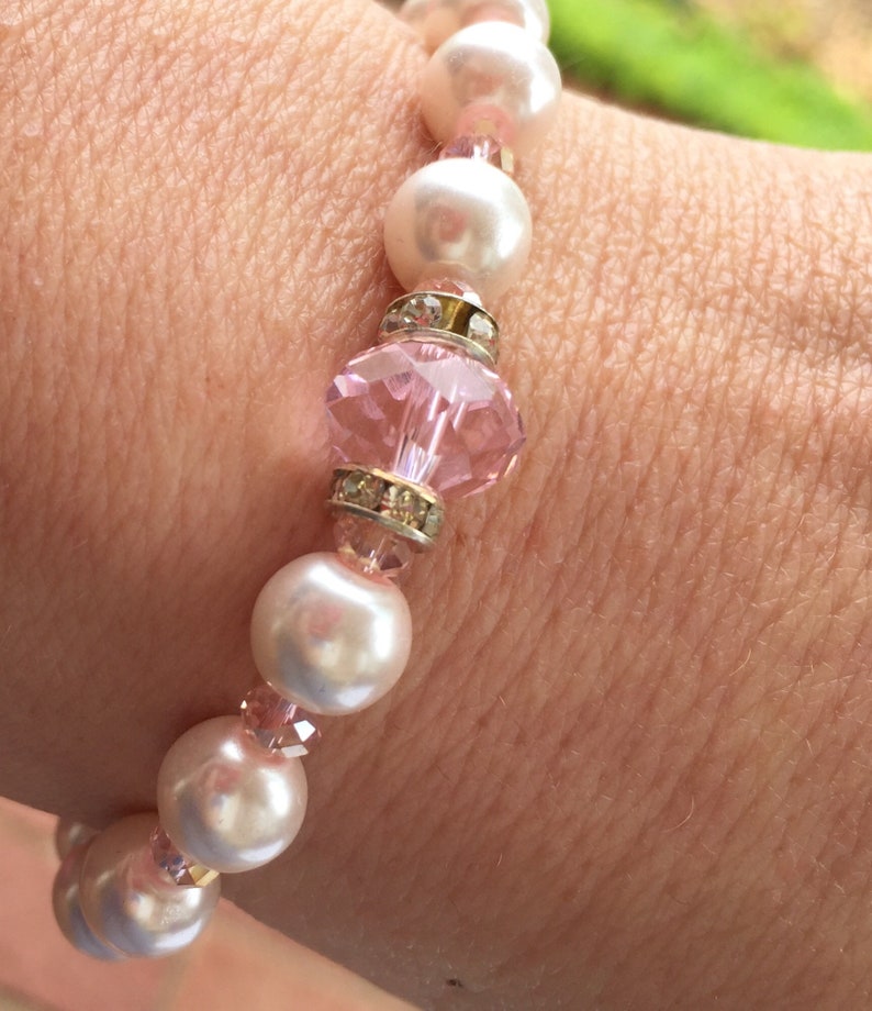Pink Pearl Jewelry Bridesmaid Gift under 25 Bridal Blush Wedding Accessories Bracelet Earrings Set October Birthday Breast Cancer Awareness