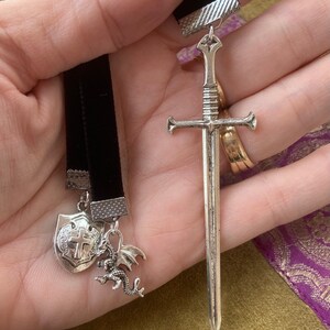 Black or Gold Velvet Dragon Bookmark Men Gift Medieval Sword Castle Throne Renaissance Cosplay Fairytale