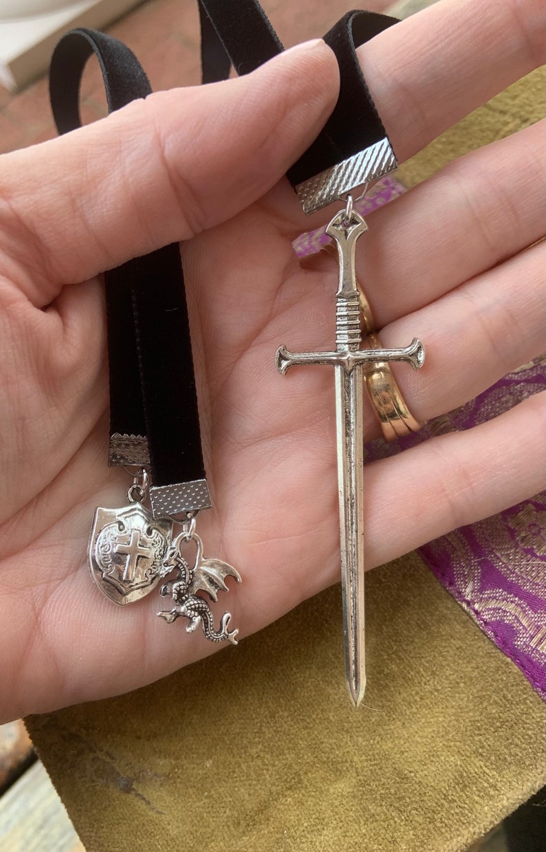 Black or Gold Velvet Dragon Bookmark Men Gift Medieval Sword Castle Throne Renaissance Cosplay Fairytale