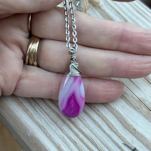 Purple Agate Necklace - Natural Gemstone - Stone Pendant - Boho Glam Jewelry- Wire Wrapped - Plum Agate