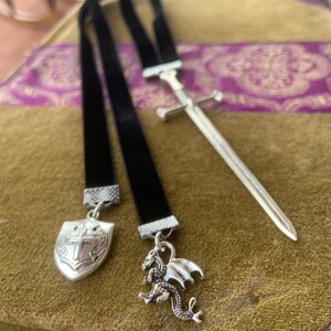 Black or Gold Velvet Dragon Bookmark Men Gift Medieval Sword Castle Throne Renaissance Cosplay Fairytale