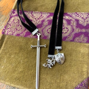 Black or Gold Velvet Dragon Bookmark Men Gift Medieval Sword Castle Throne Renaissance Cosplay Fairytale