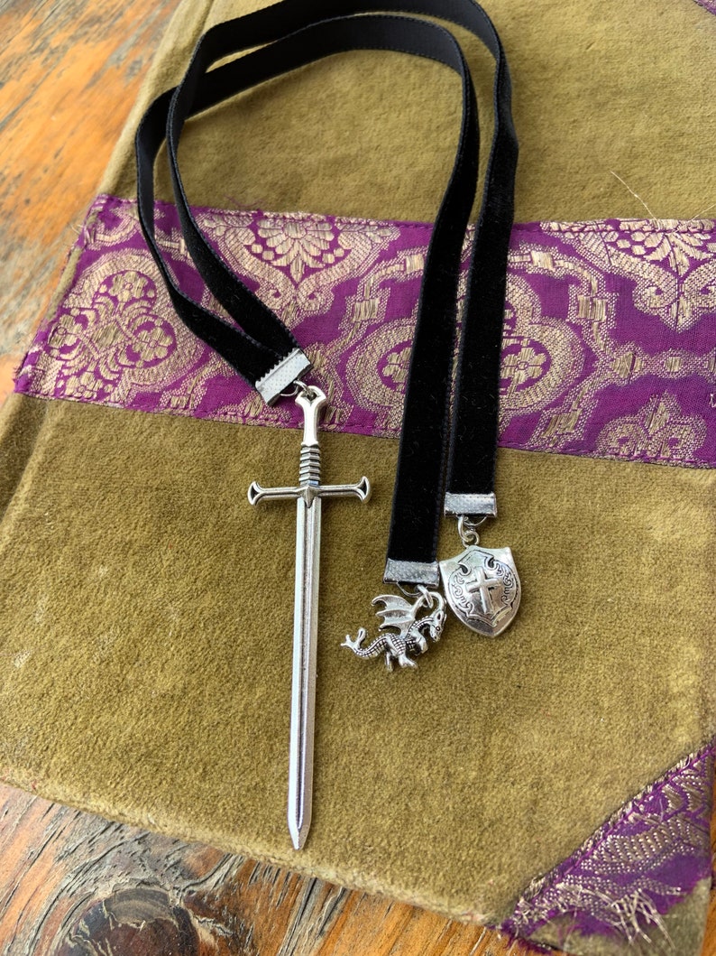 Black or Gold Velvet Dragon Bookmark Men Gift Medieval Sword Castle Throne Renaissance Cosplay Fairytale