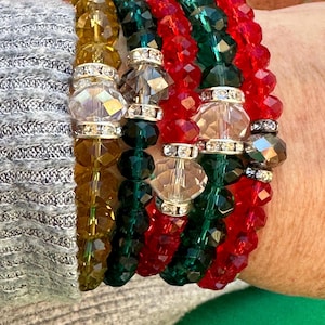 Holiday Sparkle Crystal Beaded Stacker Bracelets - Christmas Hostess Gift -Deck the Halls Party Bling - Tablescape Centerpiece Decoration
