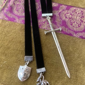 Black or Gold Velvet Dragon Bookmark Men Gift Medieval Sword Castle Throne Renaissance Cosplay Fairytale