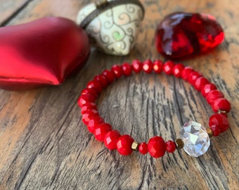 Brilliant Red Quartz Crystal Stretch Bracelet - Beaded Stacker Bracelet - Bracelet Gift for Mom