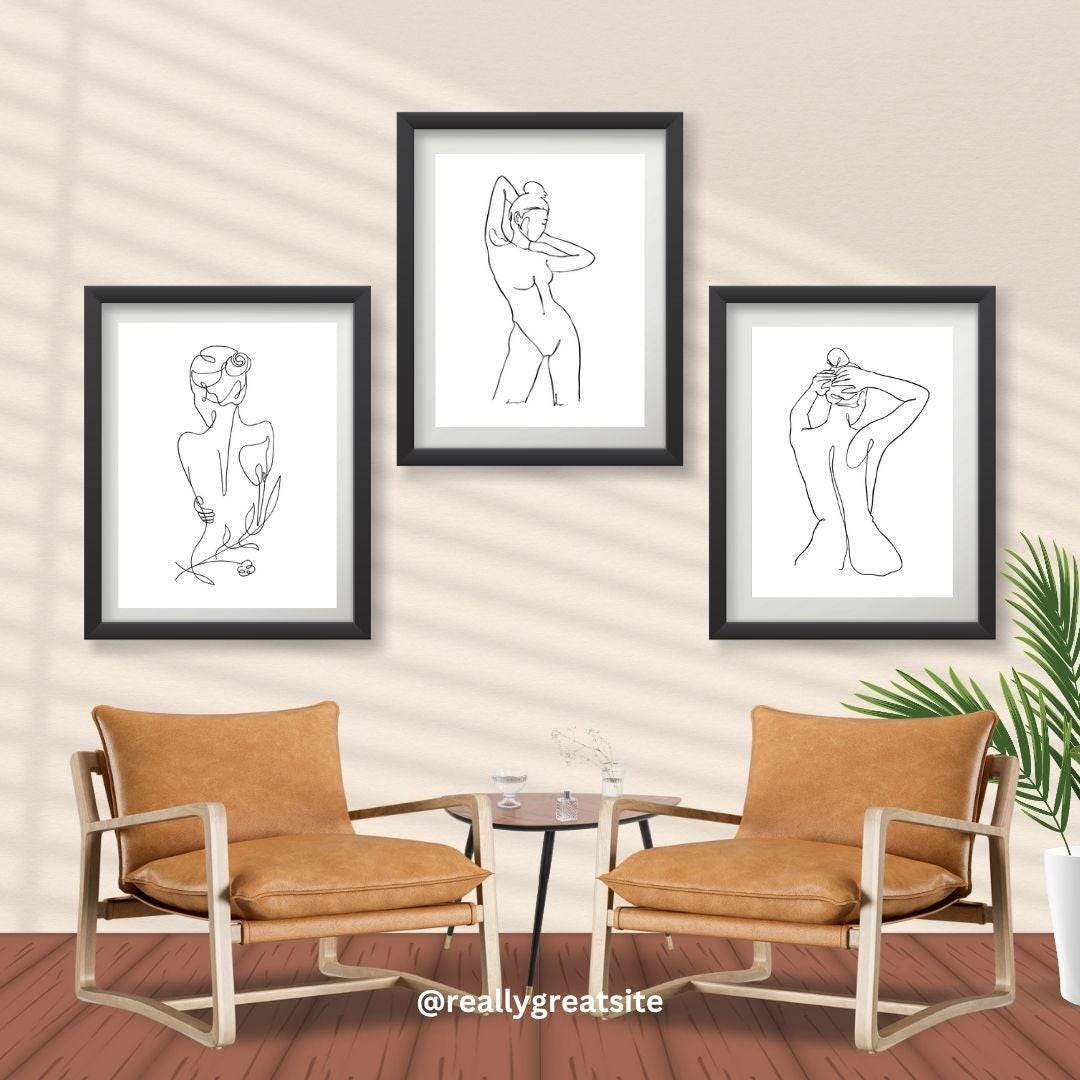 Minimal Line Art Nude Woman Printable Wall Art Set - Boho Aesthetic ...
