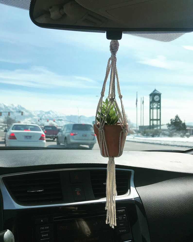 Mini Rear View Mirror Macrame Plant Hanger Included