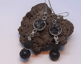 Etna eruption lava stone earrings December 2018, steel dangling earrings.