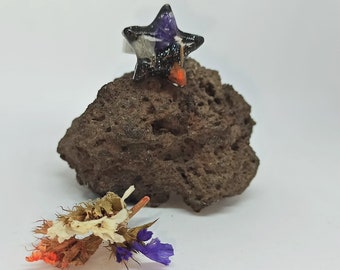Resin and real flower ring, Etna lava ring, star-shaped ring, adjustable ring for girls.