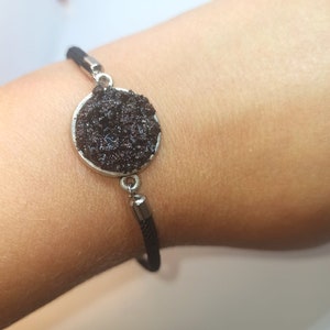 Fabric and steel bracelet with Etna lava pendant, unisex bracelet.