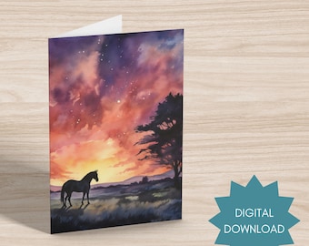 horse sympathy card - horse greeting card - Pet loss card - condolence card - sympathy card- Printable greeting card - DIGITAL DOWNLOAD