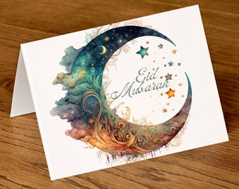 Printable Eid Mubarak Card: Crescent Moon Design (Digital Download)