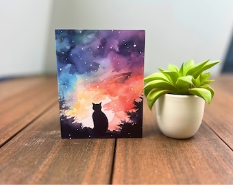 Tarjeta de condolencias por la pérdida de una mascota con diseño de gato en acuarela