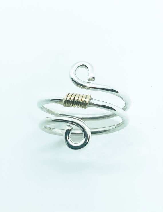 Silver & Gold Swirl Ring Minimalist Ring Adjustable Ring - Etsy