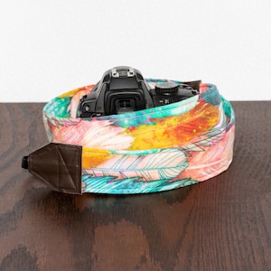 Watercolor Feathers Padded Camera Strap