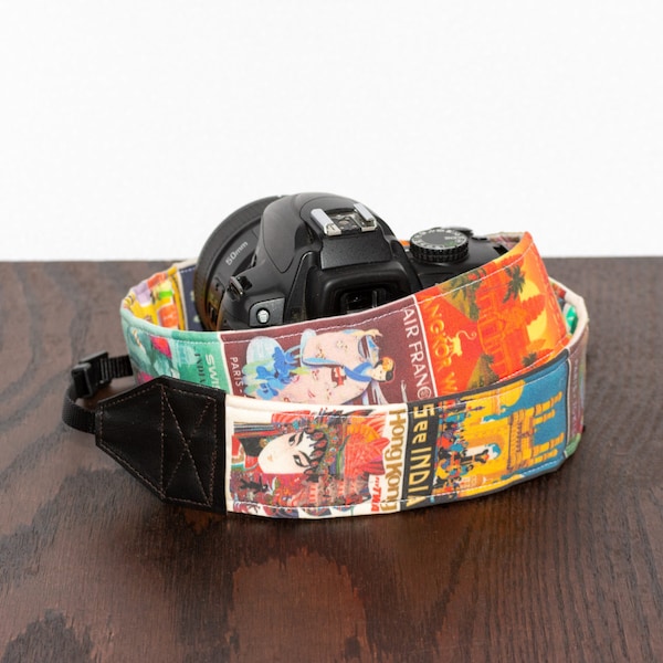 Vintage Asian Travel Poster Camera Strap