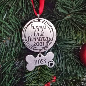 Puppy First Christmas Ornament, Personalized Dog Ornament, Puppy's First Christmas