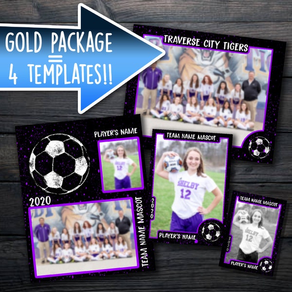4 Soccer Templates! Memory Mate, 8x10 Team Frame, 5x7 Photo, Wallet, Sports Pictures Scrapbook Professional Photography Futbol Printables