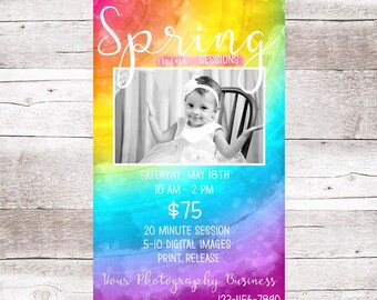 Spring Mini Session Template  - Photography Business - Marketing Branding -  Photo Shoot -  5x8 Card Design - Instant Download PSD File