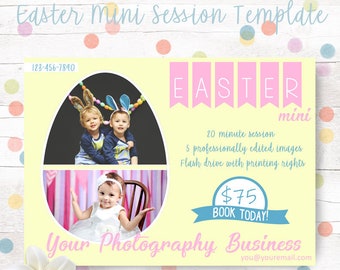 Easter Mini Session Template  - Photography Business - Marketing Branding - Spring Photo Shoot -  5x7 Card Design - Instant Download PSD