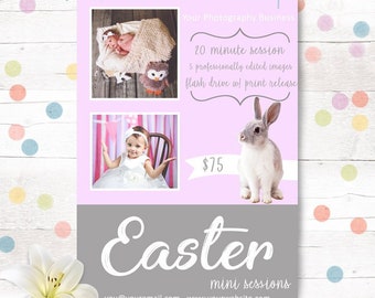 Easter Mini Session Template Photography Business Marketing Branding Spring Photo Shoot 5x7 Card Layered Custom Design Instant Download PSD