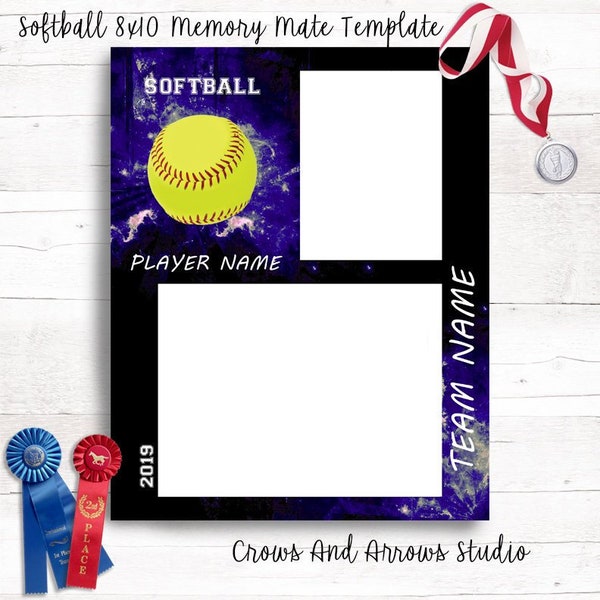 Softball Memory Mate Template for Sports Photography or Scrapbooking Photoshop Template Photography Tools Marketing Business Printable Print