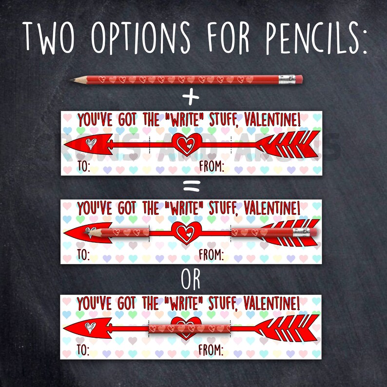 Valentine's Day Cards for Kids Class Printable Pencil Holder Cupid's Arrows Valentine From Teacher Students School Classroom Gifts DIY JPEG image 4