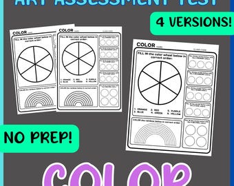 6 PAGES! COLOR Art Assessment Test For Elements of Art Unit Quiz Learning Evaluations Printable Handout Worksheet Elementary Art Class