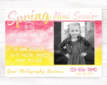 Spring Mini Session Template  - Photography Business - Marketing Branding -  Photo Shoot -  5x7 Card Design - Instant Download PSD File