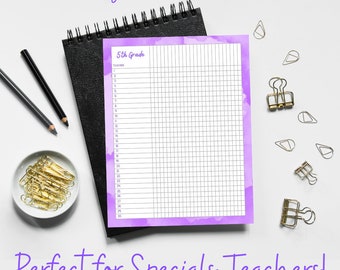 Elementary Specials Teacher Attendance Record Sheets Printable Charts Classroom Organization Management 30 Rows for Names & 25 Column Dates