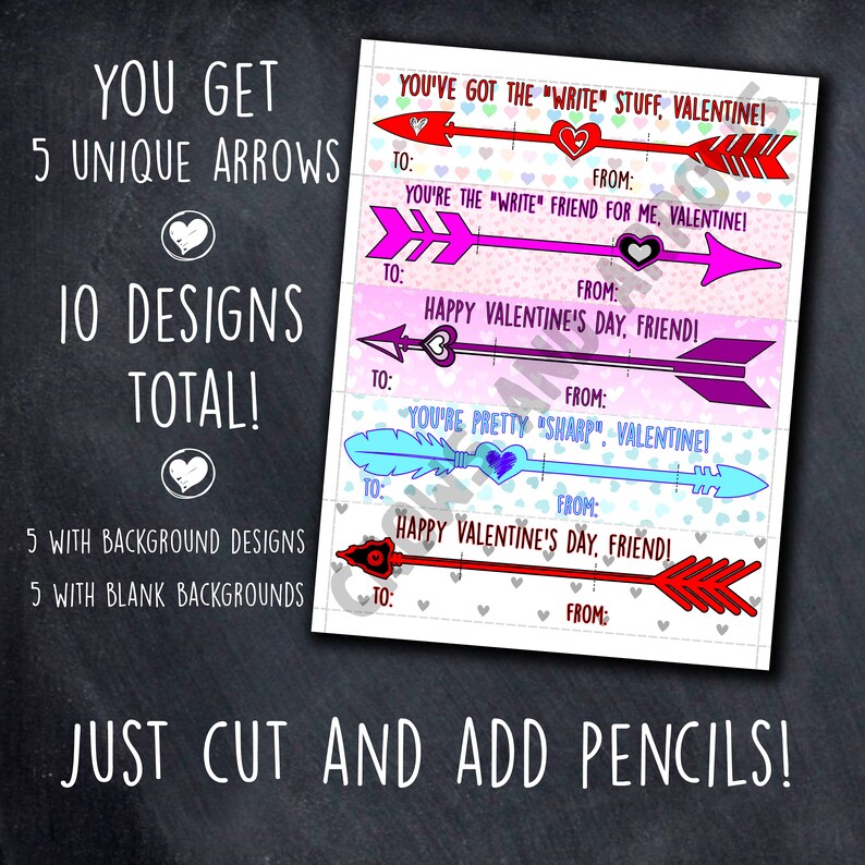 Valentine's Day Cards for Kids Class Printable Pencil Holder Cupid's Arrows Valentine From Teacher Students School Classroom Gifts DIY JPEG image 7