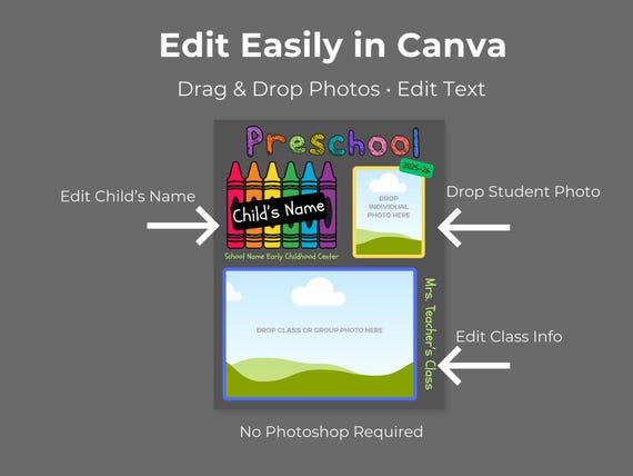 Preschool Graduation Keepsake Template | Student & Class Photo | Canva + PSD | End of Year Class Gift | Editable