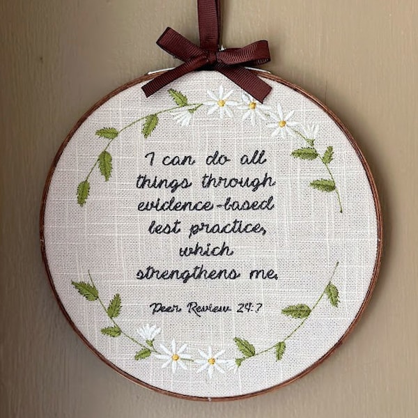 Funny Mounted Cross-Stitch - "I can do all things through evidence-based best practice which strengthens me"