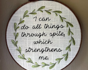 Funny Mounted Cross-Stitch - "I can do all things through spite which strengthens me"