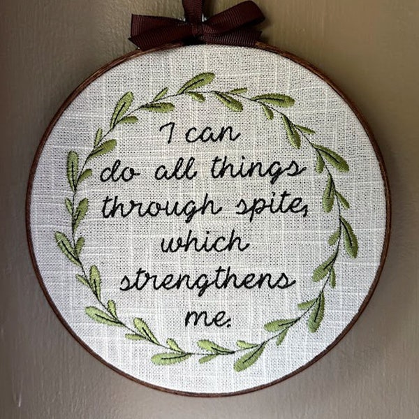 Funny Mounted Cross-Stitch - "I can do all things through spite which strengthens me"