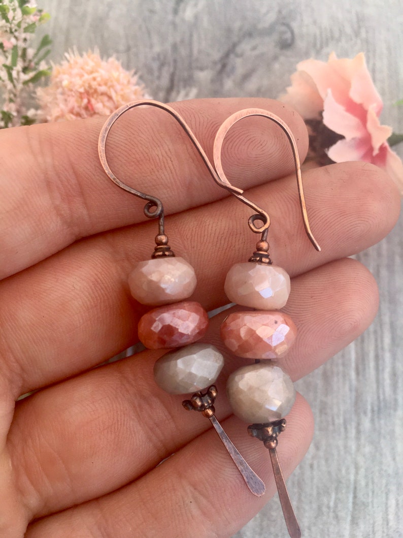 Moonstone Copper Earrings Copper Jewelry Moonstone Gemstone Etsy