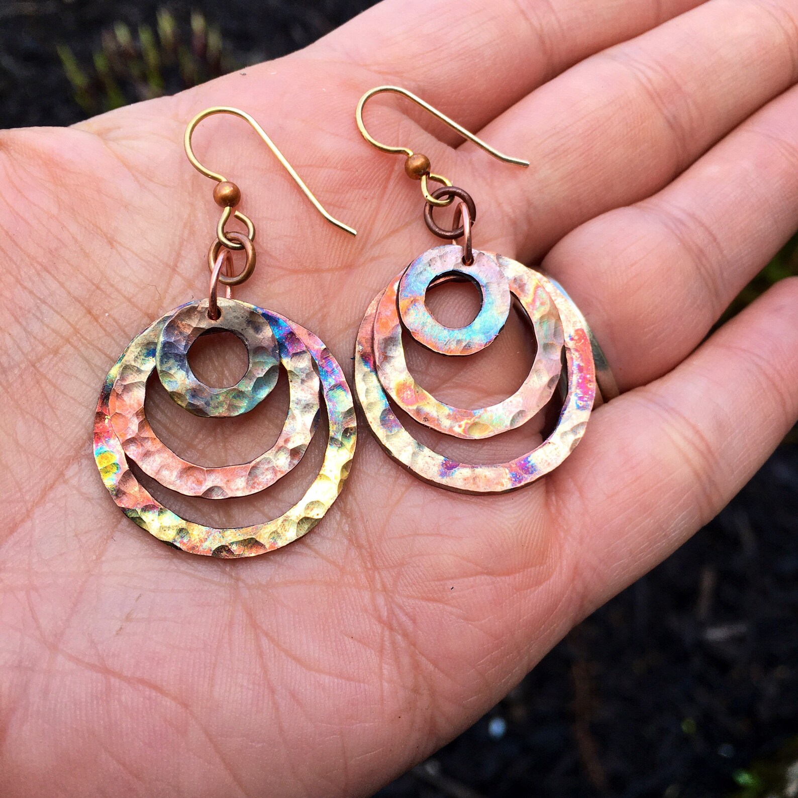 Hoop Earrings Rainbow Hoop Earrings Rainbow Patina Earrings Etsy