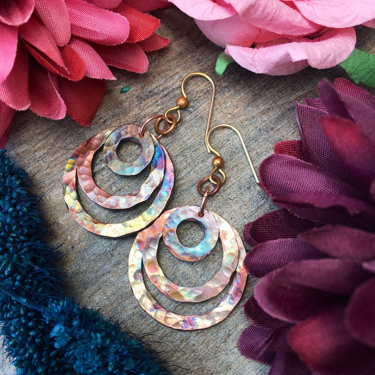 Hoop Earrings Rainbow Hoop Earrings Rainbow Patina Earrings Etsy