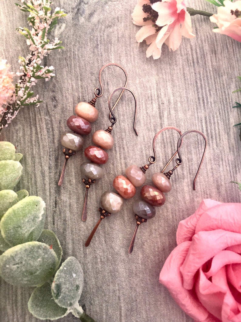 Moonstone Copper Earrings Copper Jewelry Moonstone Gemstone Etsy