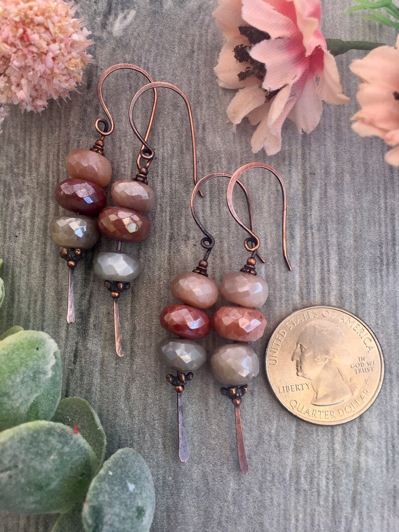 Moonstone Copper Earrings Copper Jewelry Moonstone Gemstone Etsy