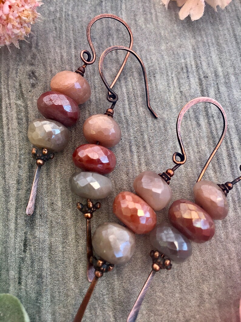 Moonstone Copper Earrings Copper Jewelry Moonstone Gemstone Etsy