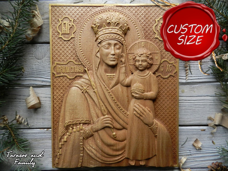Saint Virgin Mary icon wood Easter Russian Catholic Orthodox image 0
