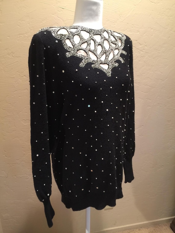 black & silver beaded 1980's evening sweater