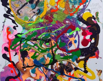 Original acrylic painting, “Cloudy Feasting Colors (Flip It Trip It N Reverse It)”, multicolored 16x20” 41x51cm, created by Allison Padilla