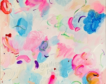 Original acrylic painting “Cinnamoroll” 16x20” 41x51cm. Art by Allison Padilla in Pink, Blue, and White