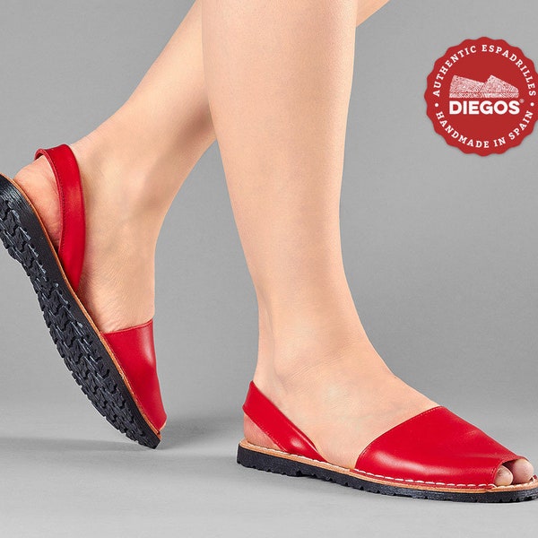 DIEGOS® women's Red leather Avarcas sandals | Made in Spain | Open toe summer shoes | We ship from NY, easy returns