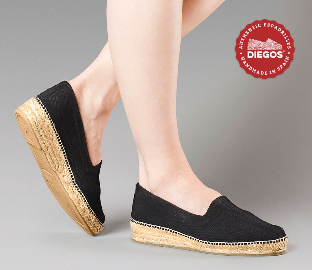 Diegos® Classic Low Wedge Black Lucía Herringbone Espadrilles Shoes ...