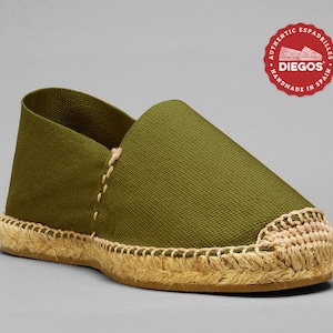 Diegos® Classic flat olive green espadrilles shoes  | Made in Spain, hand stitched  | For both men and women