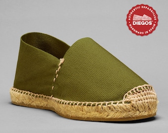 Diegos® Classic flat olive green espadrilles shoes  | Made in Spain, hand stitched  | For both men and women